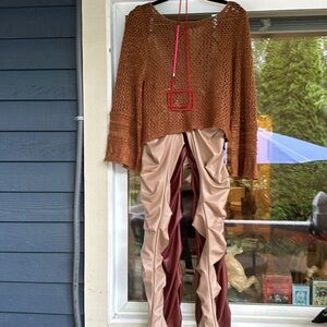 ⚡️⚡️Combo; 2 stretchy ruffled pants,@KTOO, knit sweater @GANJI, moto jacket @MAP